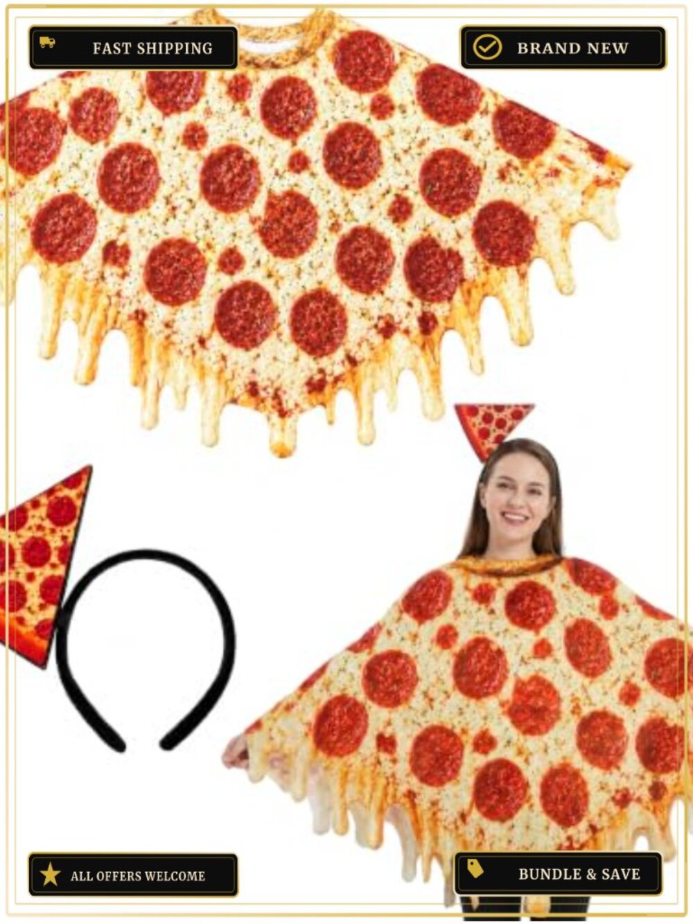 Sfcddtlg Pizza Costume Cape Set Polyester Food Outfit Halloween Cosplay